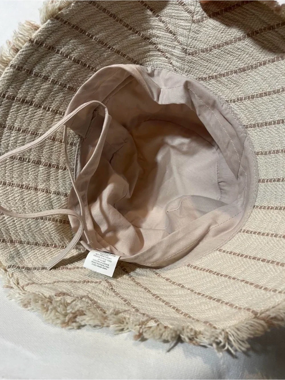 Frayed Edge Beige Striped Bucket Hat